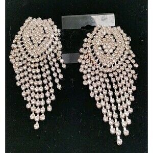 Pierced Post Chandelier Crystal Earrings 4" Long 2" Wide